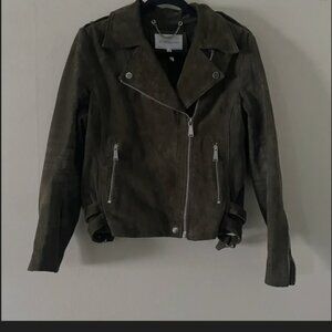 Bebe Forrest Green Suede Bomber Jacket